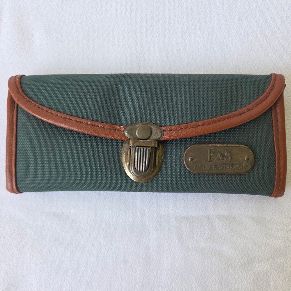 Field & Stream Clip On Sunglasses Green Good Vintage Case Oval